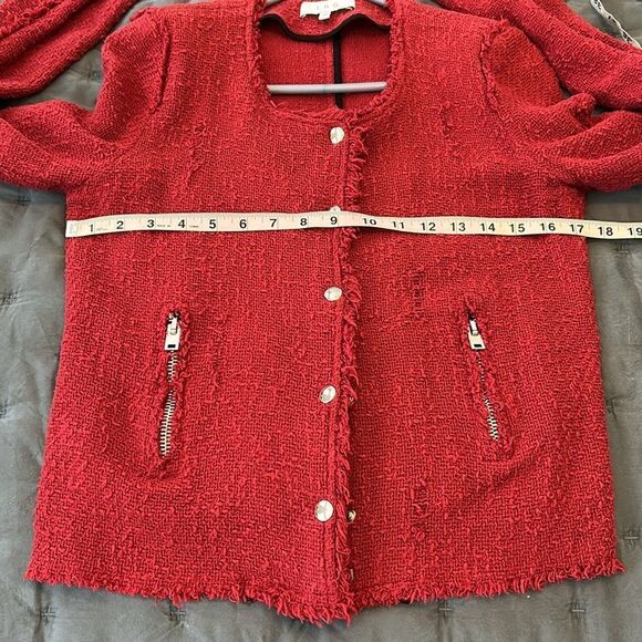 Iro Agnette Red Boucle Cotton Jacket Size 38 US 6 - Picture 10 of 11